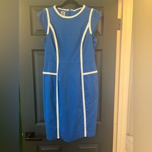 Anne Klein Royal Blue Midi Sheath Dress with White Trim